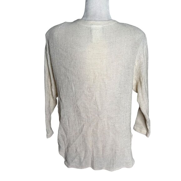 Vintage 90s Knit Patchwork Cardigan Medium Cream Linen Blend Buttons David Wayne - Picture 4 of 6